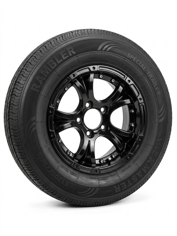 Tire and Wheel Assembly, ST205/75R14, Load Range C, 6 Ply, 5 on 4.5", Black aluminum wheel