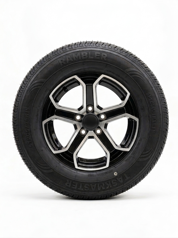 Tire and Wheel Assembly, ST205/75R15, Load Range D, 8 Ply, 5 on 4.5", 5 Star aluminum wheel