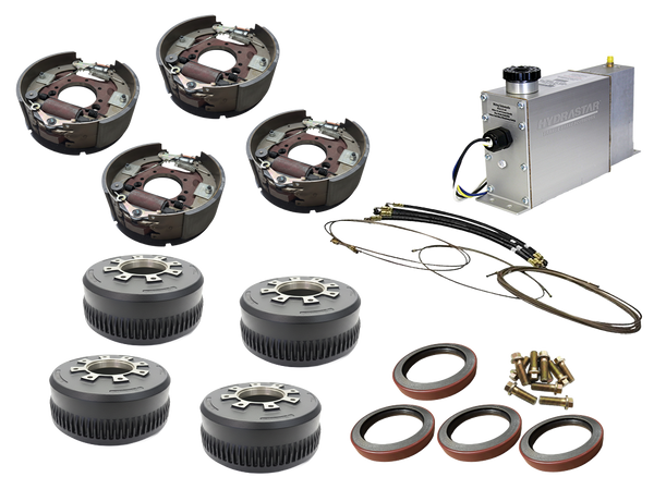 Hydrastar 10K Axles, 8 Lug Dual Wheel, Tandem Axle Trailer Hydraulic Drum Brake and Brake Drum Kit - Dexter Axle / Lippert