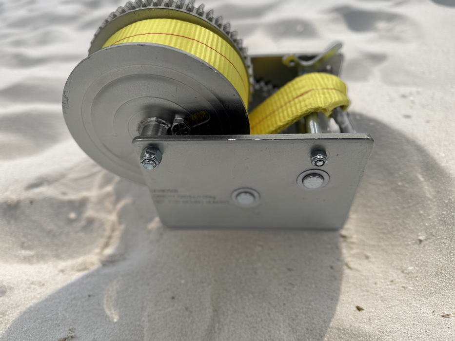 Marine Boat Trailer Winch HD - 2500lbs Capacity - 2" Yellow Strap - 2 Speed - Clip On Handle - Hydrastar