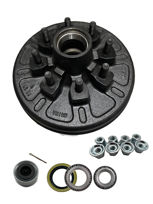 Brake Hub and Drum - 6k & 7k Axle - 8 on 6.5" - 5/8" Stud, 8 Bolt Pattern - 12" Drum - Hydrastar