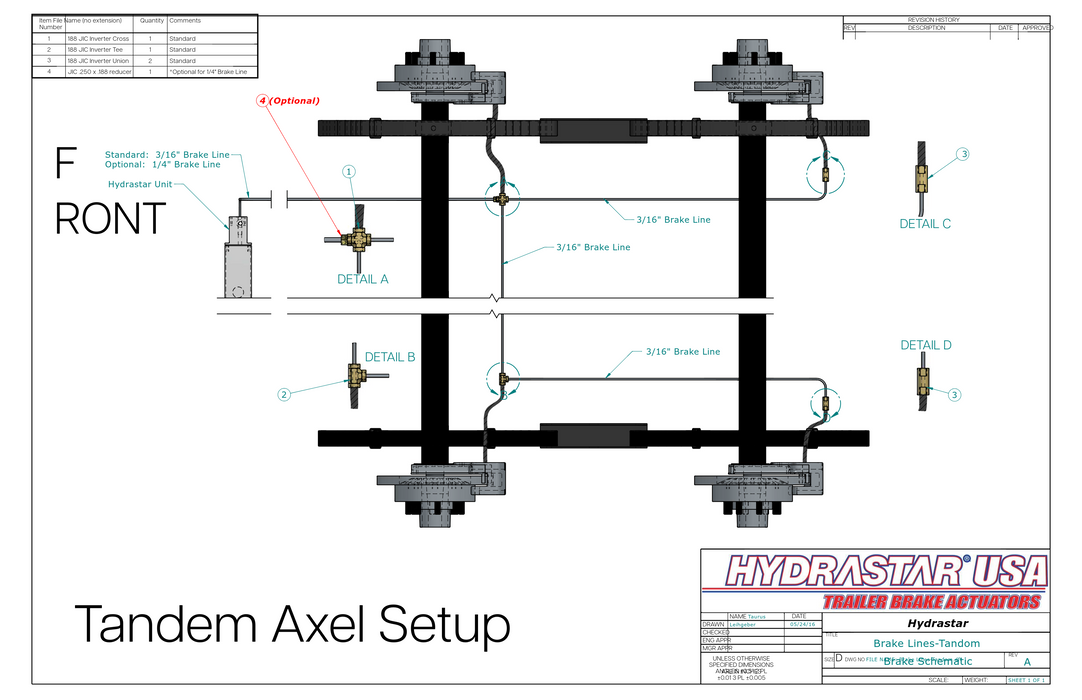 Hydrastar® 3K  Axles, 5 Lug Slip Over Rotor, Tandem Axle Trailer Disc Brake Kit (1/2") {E3K-T1SO} - Hydrastar