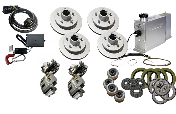 Hydrastar "MEHER" 3.5K Axles, 5 Lug Integral Tandem Axle Trailer Disc Brake Kit-Complete (1/2")