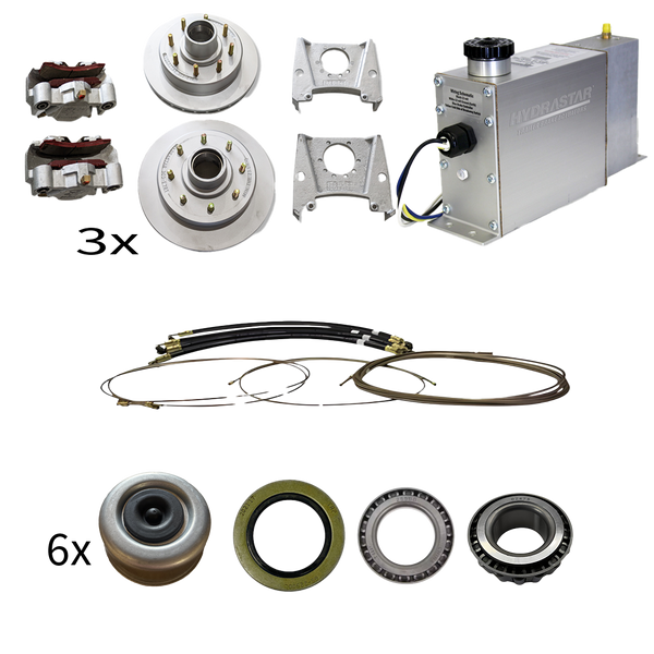 Hydrastar 7K Axles, 8 Lug Integral Triple Axle Trailer Disc Brake Kit (1/2")