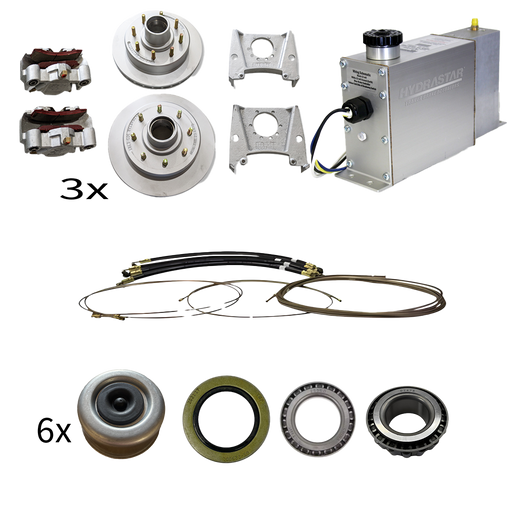 Hydrastar® 7K  Axles, 8 Lug Integral Triple Axle Trailer Disc Brake Kit (1/2") {E7K-TR1} - Hydrastar