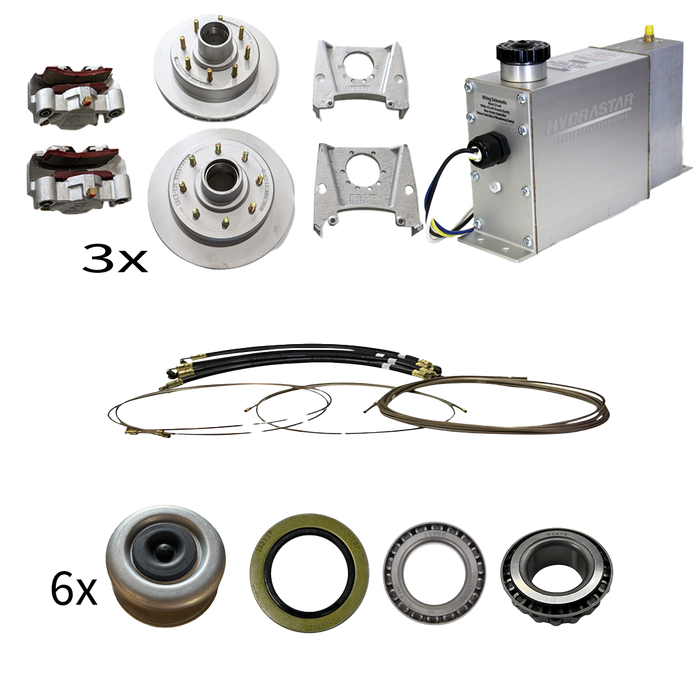 Hydrastar® 7K Axles, 8 Lug Integral Triple Axle Trailer Disc Brake Kit (1/2") {E7K-TR1} - Hydrastar