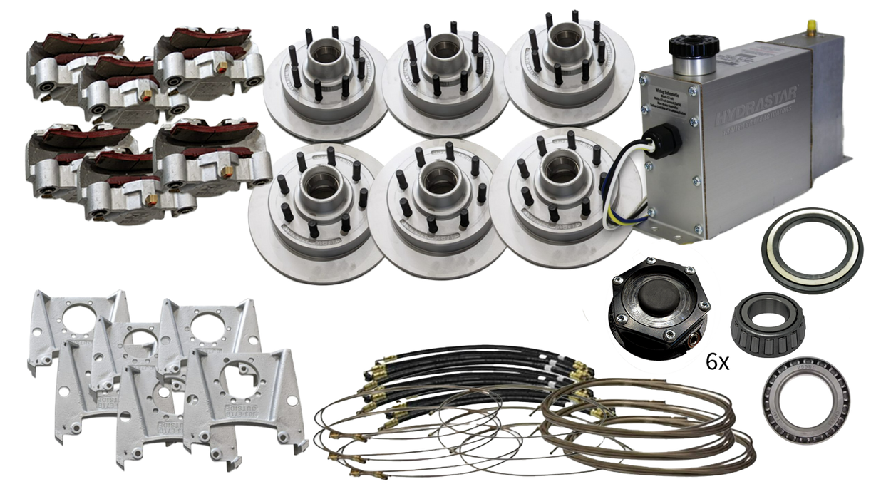 Hydrastar® 8K "KAUFMMAN" Axles, 8 Lug Integral TRIPLE Axle Trailer Disc Brake Kit (5/8 in.) {E8KK-TR5} - Hydrastar
