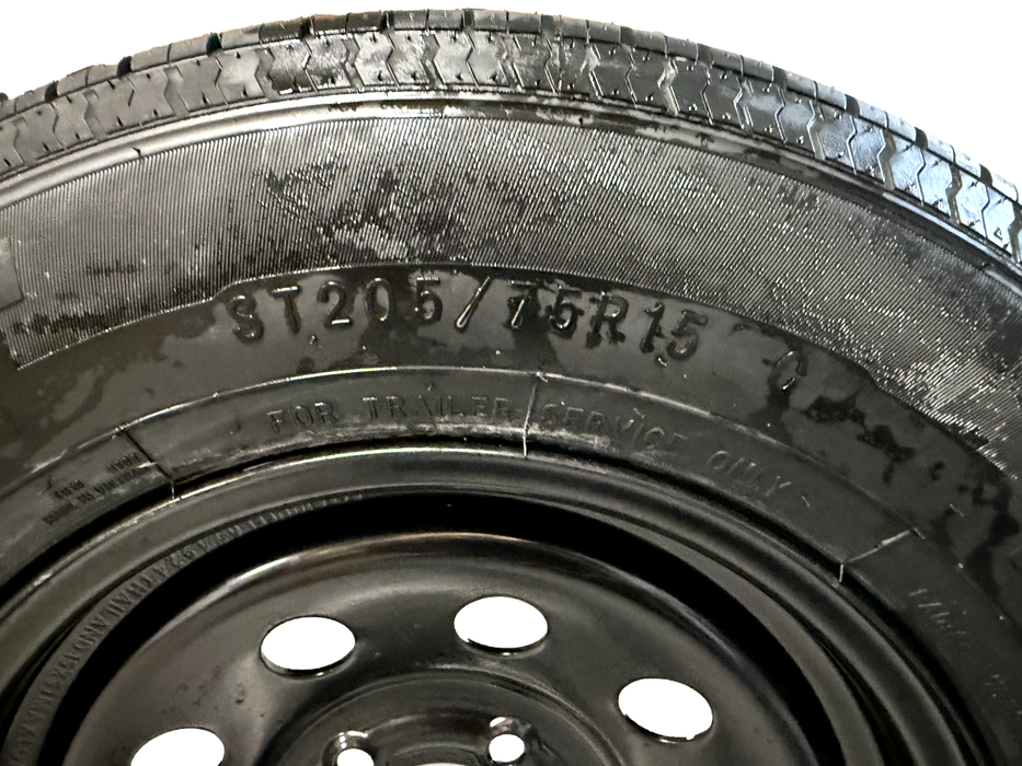 Tire and Wheel Assembly, ST205/75R15, Load Range C, 6 Ply, 5 on 4.5", Black Steel Wheel - Hydrastar