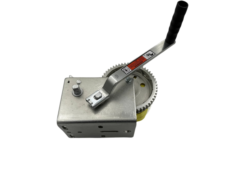 Marine Boat Trailer Winch HD - 2500lbs Capacity - 2" Yellow Strap - 2 Speed - Clip On Handle - Hydrastar