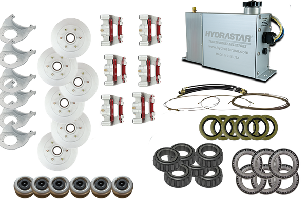 Hydrastar Marine Hydrastar 6K Axles, 6 Lug Integral Triple Axle Trailer Disc Brake Kit (1/2")
