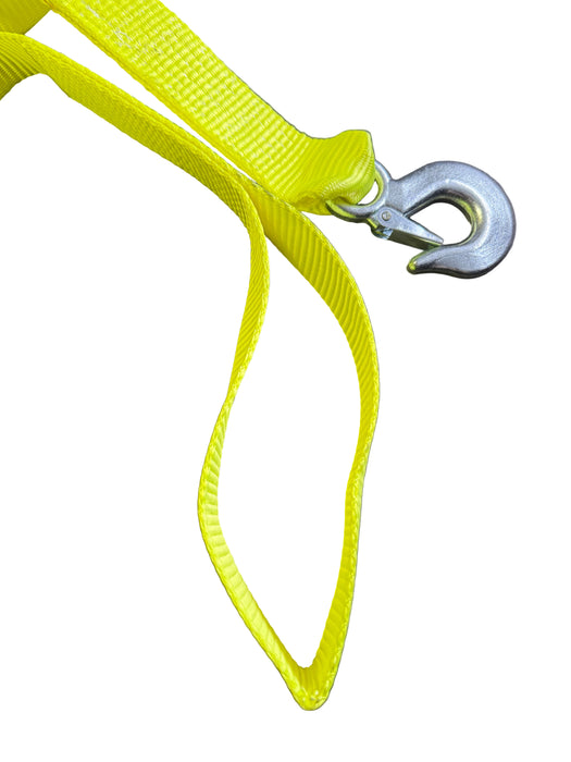 HD Yellow Winch Strap - 12,000 lbs Capacity, 4,000 Working Load - 2"x20', W/Hook and Loop - Hydrastar