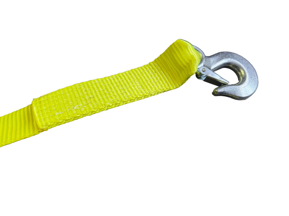 HD Yellow Winch Strap - 12,000 lbs Capacity, 4,000 Working Load - 2"x20', W/Hook and Loop - Hydrastar
