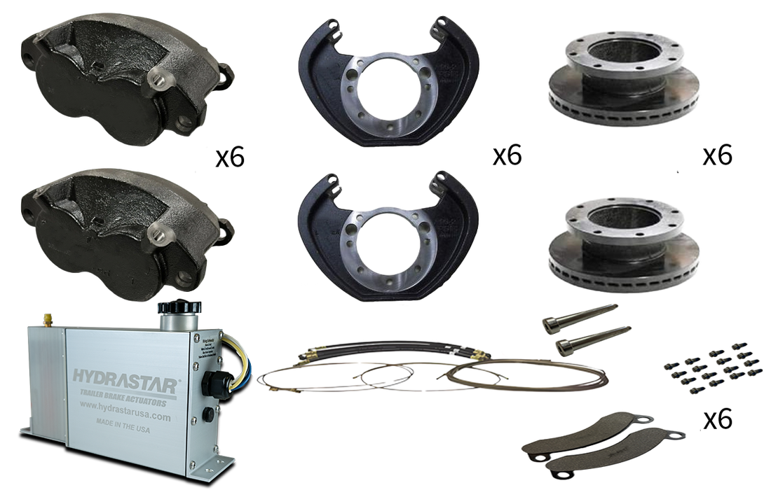 Hydrastar® 10K Axles, 8 Lug Dual Wheel, Triple Axle Trailer Disc Brake Kit {#E10K-TR-DW} - Dexter Axle / Lippert - Hydrastar