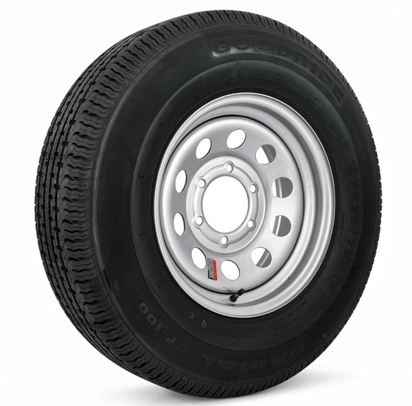 Hydrastar Tire and Wheel Assembly, ST225/75R15, Load Range E, 10 Ply, 6 on 5.5", Silver Steel Wheel