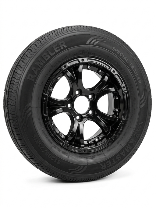 Tire and Wheel Assembly, ST205/75R14, Load Range C, 6 Ply, 5 on 4.5", Black aluminum wheel