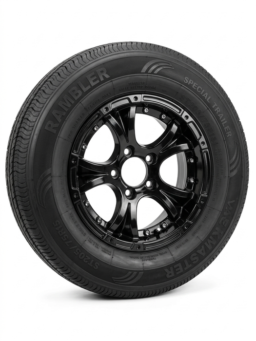 Tire and Wheel Assembly, ST205/75R14, Load Range C, 6 Ply, 5 on 4.5", Black aluminum wheel