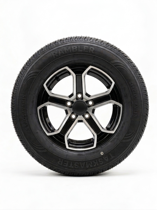 Tire and Wheel Assembly, ST205/75R15, Load Range D, 8 Ply, 5 on 4.5", 5 Star aluminum wheel