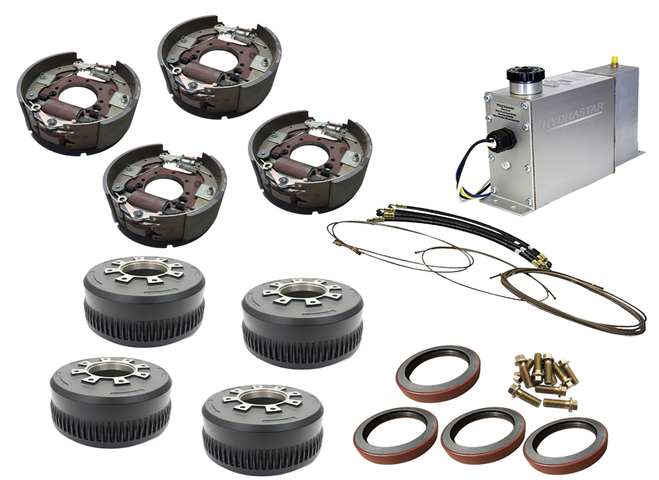Hydrastar® 10K  Axles, 8 Lug Dual Wheel, Tandem Axle Trailer Hydraulic Drum Brake and Brake Drum Kit {E10KDD-T} - Dexter Axle / Lippert