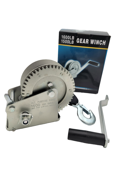 Marine Boat Trailer Winch - 1600lbs Capactity - 2" Grey Strap - Hydrastar