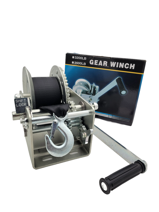 Marine Boat Trailer Winch HD - 3500lbs Capacity - 3" Grey Strap - 2 Speed - Shift Lock - Hydrastar