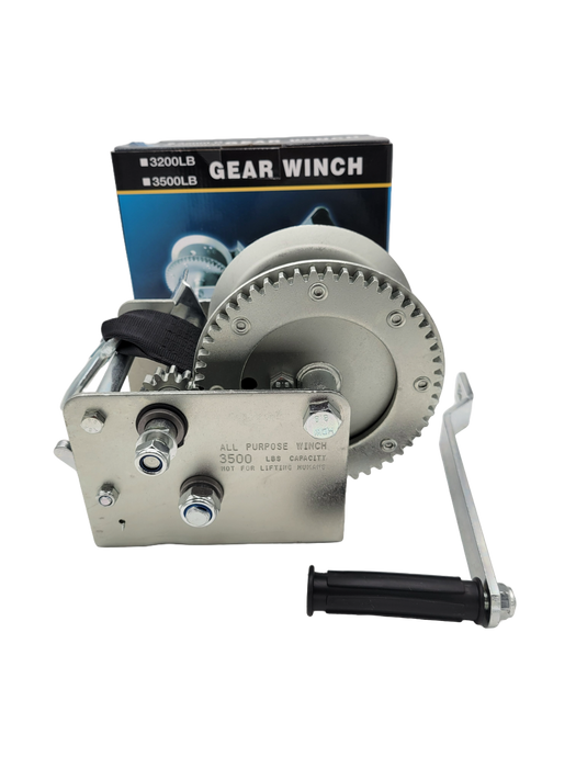 Marine Boat Trailer Winch HD - 3500lbs Capacity - 3" Grey Strap - 2 Speed - Shift Lock - Hydrastar