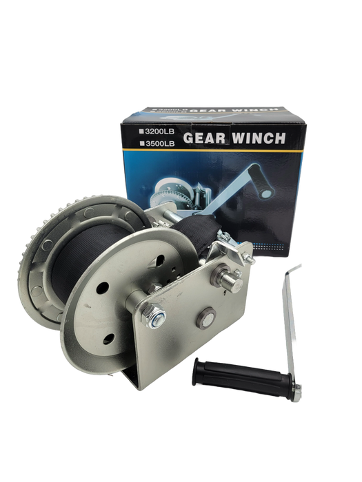 Marine Boat Trailer Winch HD - 3500lbs Capacity - 3" Grey Strap - 2 Speed - Shift Lock - Hydrastar