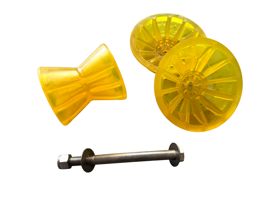 Yellow Bow Roller Assembly, PVC, 4-1/2" Diameter Center, 6-1/2" Total Width