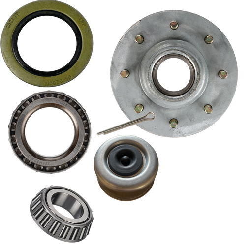 7000 lb. Idler Hub Kit, Pregreased, Hot Dipped Galvanized, 8 on 6.5", 1/2" x 2.5"L Studs - Hydrastar