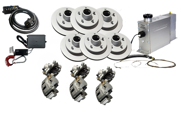 Hydrastar MEHER 3.5K Axles, 5 Lug Integral Triple Axle Trailer Disc Brake Kit-Complete (1/2")