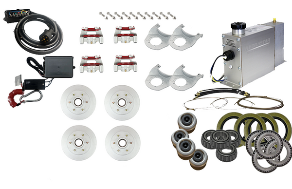 Hydrastar 6K Axles, 6 Lug Integral Tandem Axle Trailer Disc Brake Kit-Complete (1/2")
