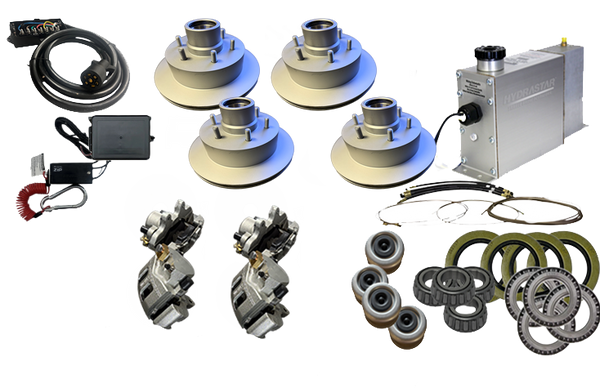 Hydrastar "UFP Style" 6K Axles, 6 Lug Integral Tandem Axle Trailer Disc Brake Kit-Complete (1/2")