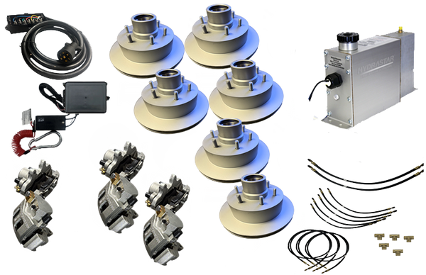 Hydrastar "UFP Style" 6K Axles, 6 Lug Integral Triple Axle Trailer Disc Brake Kit-Complete (1/2")