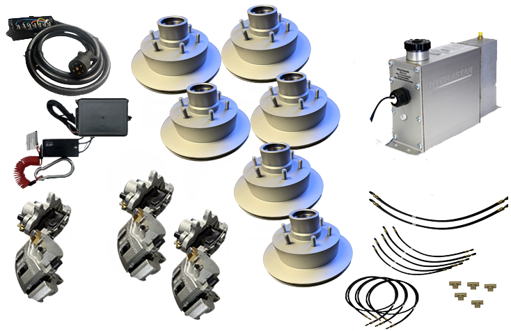 Hydrastar® "UFP Style" 6K Axles, 6 Lug Integral Triple Axle Trailer Disc Brake Kit-Complete (1/2") {#C6KMH-TR1}