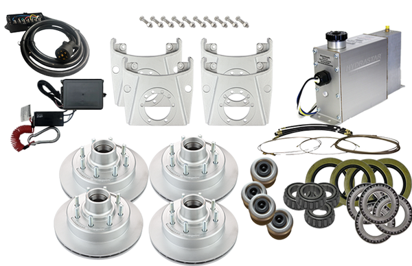 Hydrastar 7K Axles, 8 Lug Integral Tandem Axle Trailer Disc Brake Kit-Complete (1/2")