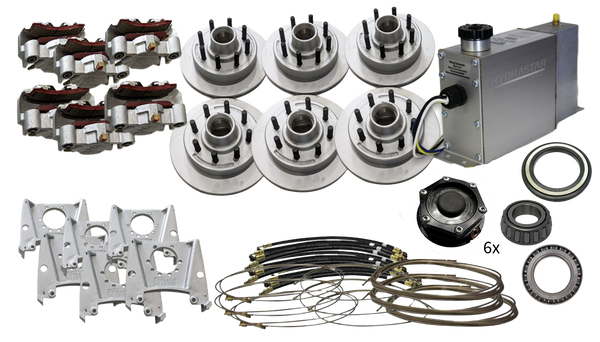 Hydrastar 8K "KAUFMAN" Axles, 8 Lug Integral TRIPLE Axle Trailer Disc Brake Kit (5/8 in.)