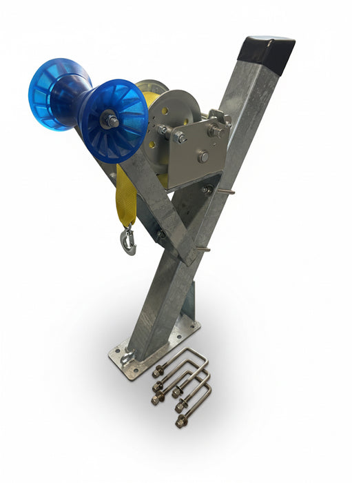 Winch Stand Assembly 3x4 Post Heavy Duty with Winch Seat and Rollers and Winch {AW-WS-3X4-COMP-BL-WIN}}