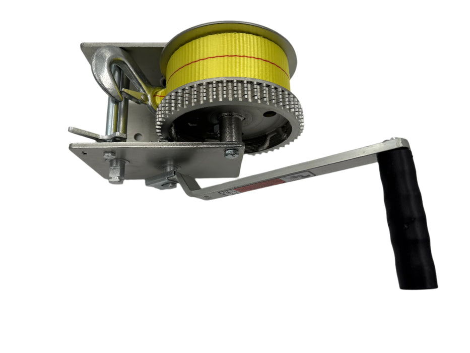 Marine Boat Trailer Winch HD - 2500lbs Capacity - 2" Yellow Strap - 2 Speed - Clip On Handle