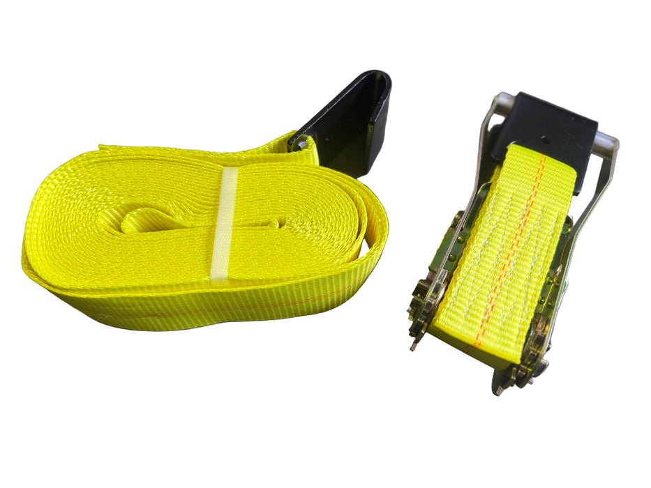 Heavy Duty 2"x30' Ratchet Strap, Yellow Strap, With Flat Hook - Hydrastar