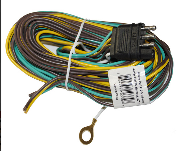 Hydrastar 4 Way Flat Wiring Harness, 35 Foot, 30" Ground, (Brown, Green, Yellow, White)