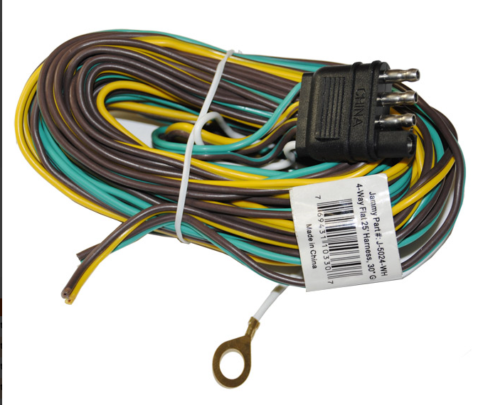 4 Way Flat Wiring Harness, 35 Foot, 30" Ground, (Brown, Green, Yellow, White) - Hydrastar