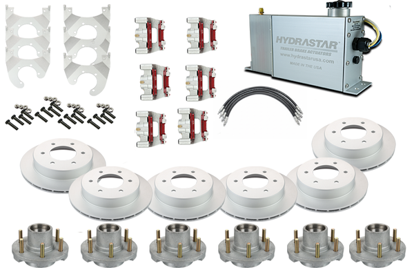 Hydrastar Marine Hydrastar 6K Axles, Plug - Play, 6 Lug Slip Over Triple Axle Trailer Disc Brake Kit Complete (1/2")