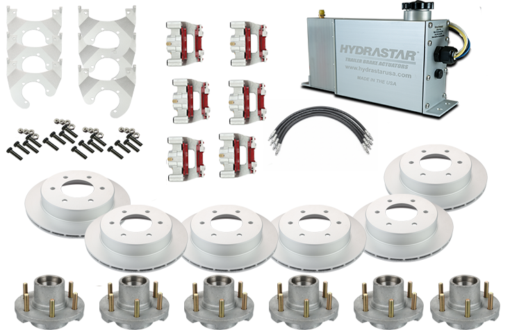 Marine Hydrastar® 6K  Axles, Plug - Play, 6 Lug Slip Over Triple Axle Trailer Disc Brake Kit Complete (1/2") {#M6K-TR1SO-I}