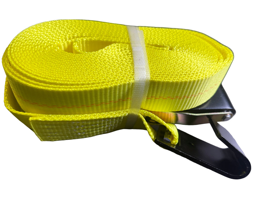 Heavy Duty 2"x30' Ratchet Strap, Yellow Strap, With Flat Hook - Hydrastar
