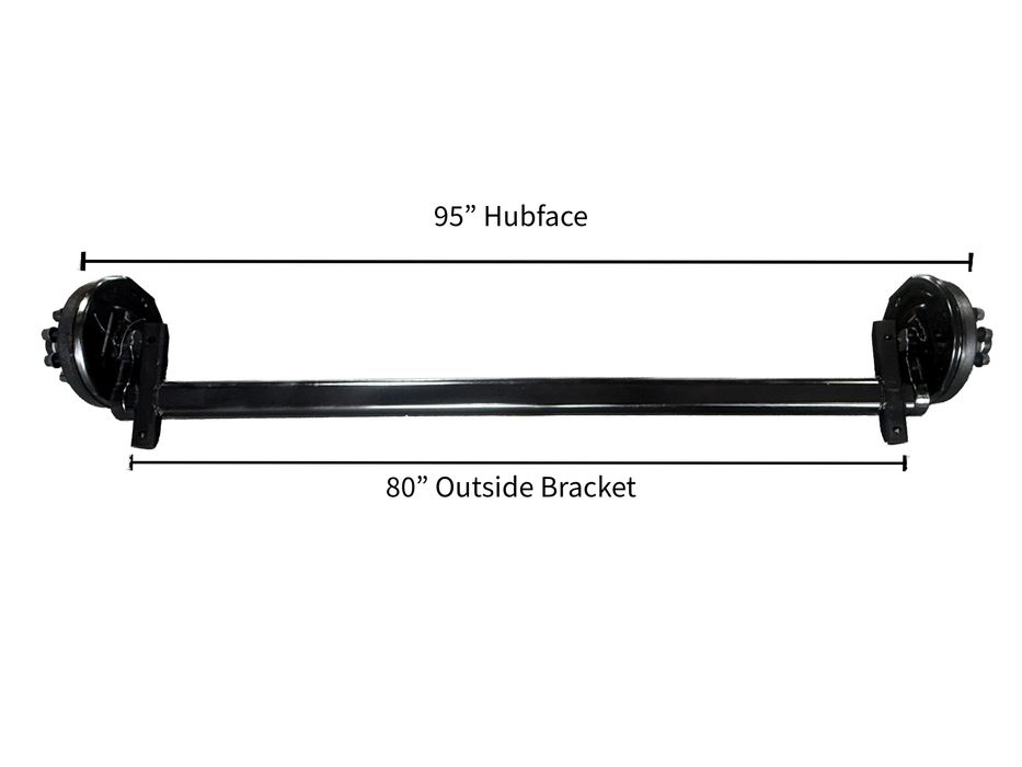 Painted Torsion Axle - Straight Cambered, 7.0k, 0 Deg, 8 Lug, 95HF - 80OSB, ELECTRIC BRAKE DRUM, 5/8" WHEEL STUDS