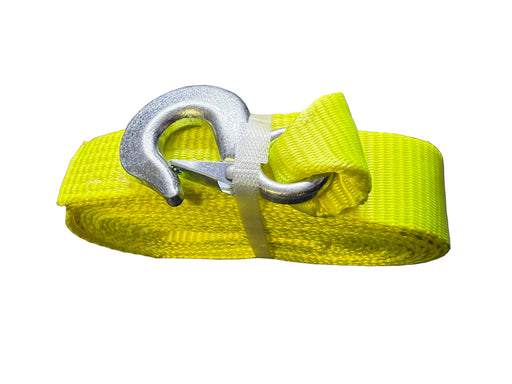 HD Yellow Winch Strap - 12,000 lbs Capacity, 4,000 Working Load - 2"x20', W/Hook and Loop - Hydrastar