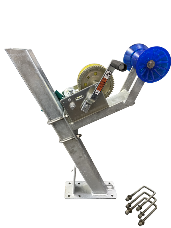Winch Stand Assembly 3x3 Post with Low Profile Winch Seat and Rollers, Winch Kit {AW-WS3X3COMP-BLU-WIN} - Hydrastar