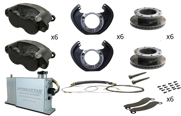 Hydrastar 10K Axles, 8 Lug Dual Wheel, Triple Axle Trailer Disc Brake Kit - Dexter Axle / Lippert