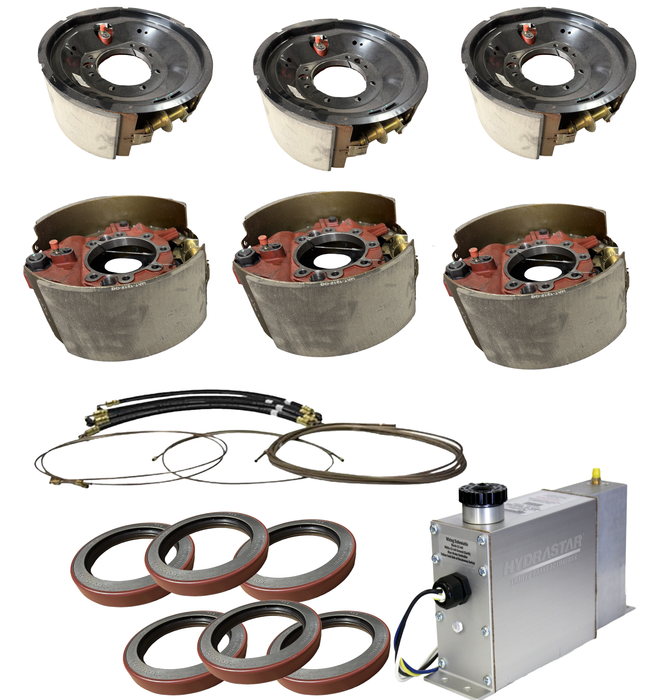 Hydrastar 12K Axles, 8 Lug Dual Wheel, Triple Axle Trailer Hydraulic Drum Brake Kit - Dexter Axle / Lippert