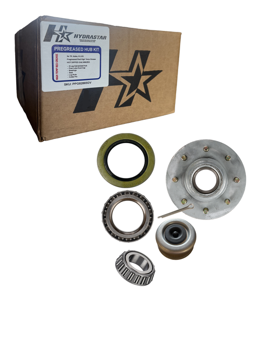 7000 lb. Idler Hub Kit, Pregreased, Hot Dipped Galvanized, 8 on 6.5", 1/2" x 2.5"L Studs - Hydrastar