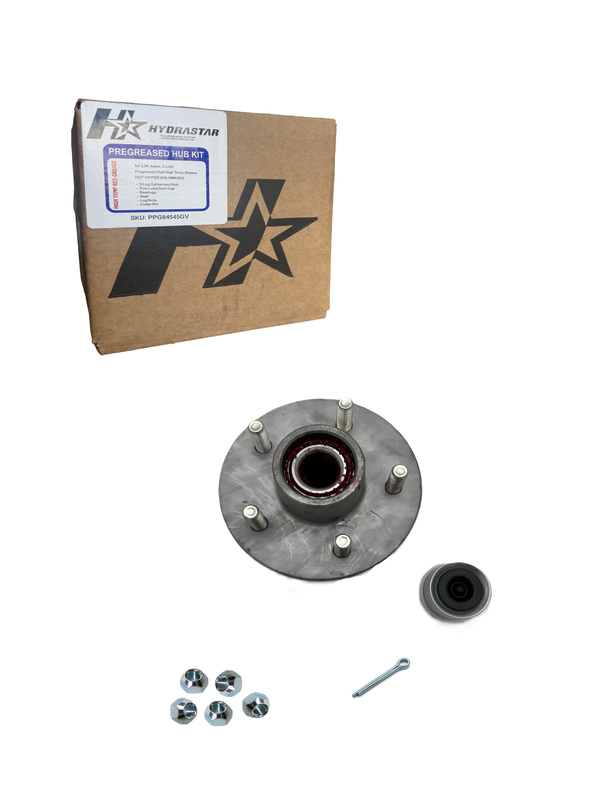 3,500 lb. Idler Hub Kit, Pregreased Boxed, Hot Dipped Galvanized, 5 on 4.5" Bolt Pattern - Hydrastar